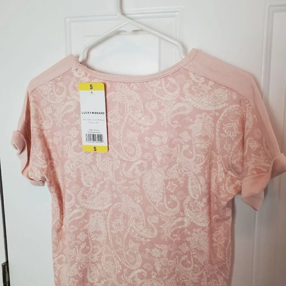 Lucky Brand Sleep Shirt Womens Small Pink Floral Paisley Short Sleeve Super Soft